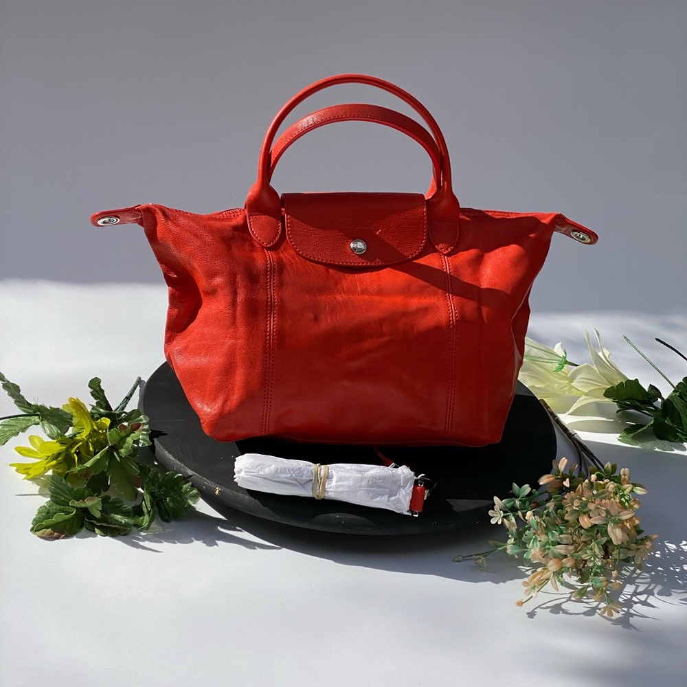 LONGCHAMP Le Pliage Cuir Tote/ crossbody Orange tone